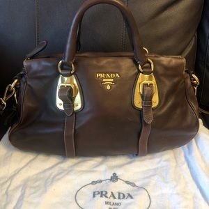 (SOLD)Authentic Prada soft calf dark brown satchel